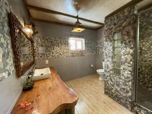 拉迪格岛安斯塞维海滩别墅的一间带水槽和卫生间的浴室