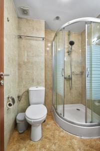 布尔加斯Charming 2BD Guest House in Sozopol的一间带卫生间和淋浴的浴室