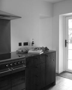 巴拉特Oldschool - Exclusive house surrounded by a dyke的黑白厨房配有炉灶和台面