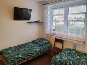 克罗斯诺Beskidy的客房设有两张床、一台电视和一扇窗户。