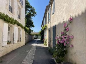 诺亚芒提亚Appartement Noirmoutier-en-l'Île, 1 pièce, 2 personnes - FR-1-224B-146的建筑一侧的一条花 ⁇ 