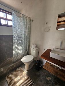 卡兰卡斯Sítio Mata Virgem的一间带卫生间和水槽的浴室