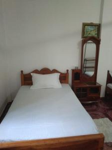 波隆纳鲁沃Suneetha Hotel的一间卧室配有一张床、镜子和镜子