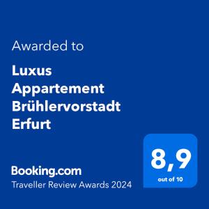 Luxus Appartement Brühlervorstadt Erfurt的证书、奖牌、标识或其他文件