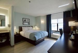 索尔兹伯里Wingate by Wyndham Salisbury的一间卧室设有一张床和一个大窗户