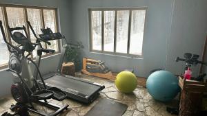 马索科托Maso Corto Alpine Adventure的一间设有跑步机和运动球的健身房的房间