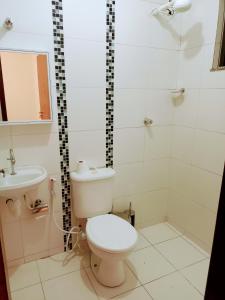巴西利亚Samambaia QI 616的浴室配有卫生间、淋浴和盥洗盆。