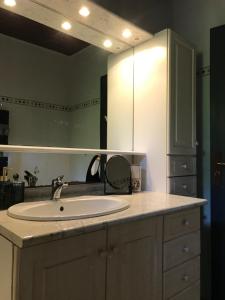 贝尔韦villa Marguerite terrasse & garage的一间带水槽和大镜子的浴室