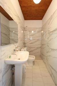 培拉特Villa Shpiragu Village Experience的白色的浴室设有水槽和卫生间。