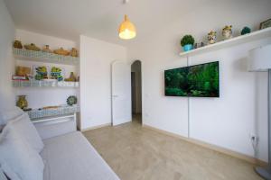 圣维托罗卡波Villetta Acacie的客厅配有沙发和墙上的电视
