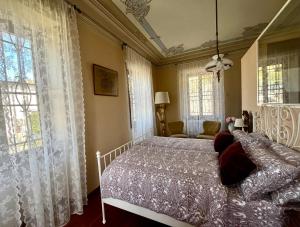 圣费德勒·因特尔维Villa il Maiale Bianco B&B的一间卧室设有一张床和两个窗户。