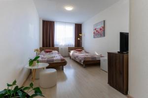 尼特拉Agro Complex Apartments的酒店客房设有两张床和电视。