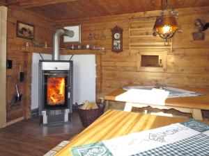 希帕赫Chalet Simonhütte - MHO640 by Interhome的小木屋内带壁炉的客厅