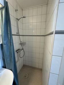 松兹瓦尔Rentalux Apartments at Nytorget的带淋浴和浴帘的浴室