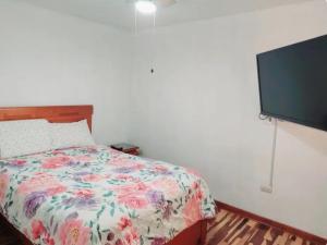利马Hermosa Casa en el Polo的一间卧室配有一张床和一台平面电视