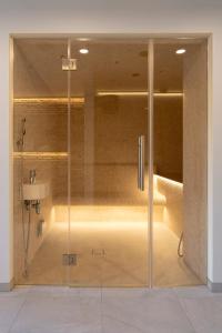 文茨皮尔斯Villa Langberg Spa的一个带水槽的玻璃淋浴间