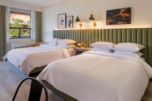 斯普林代尔锡安公园/斯普林代尔拉金塔旅馆及套房酒店的酒店客房设有三张床和窗户。