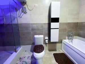 KasoaIrish Apartment的一间带卫生间和浴缸的浴室