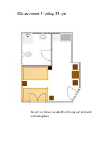 博帕德Niedersburger Eck, wandern, radfahren, genießen, erholen的黄色和橙色的小浴室的平面图