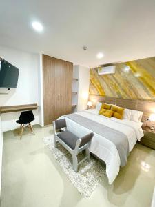 巴耶杜帕尔Hotel Olam Deluxe Valledupar的一间带大床和电视的卧室