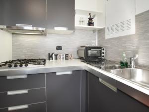 拉韦诺Lily Lake Maggiore的白色的厨房配有水槽和微波炉