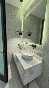 哈伊勒شاليه ضي的一间带水槽和镜子的浴室