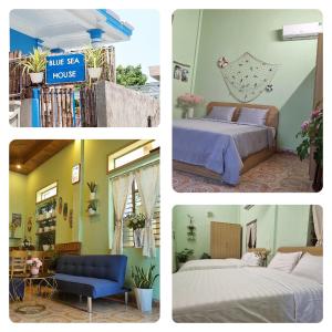 洞海Blue Sea House Quảng Bình - Căn hộ 2 phòng ngủ, phòng khách và phòng bếp的一个房间两张照片的拼贴画