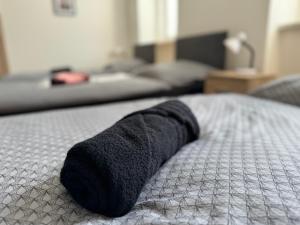 拉贝河畔乌斯季J&M Apartments的床上的黑色毛巾