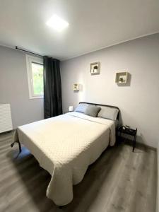 尼斯Charmante T3 sur la Côte d’Azur的卧室配有一张白色大床