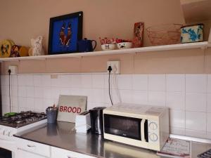 Van Reenen江景江山旅馆的厨房的台面上配有微波炉