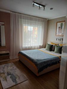 哈普萨卢Liisu Külalistemaja的一间卧室设有一张大床和一个窗户。