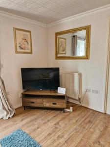 利兹Lovely 2-Bed House in the heart of Woodhouse Leeds的客厅配有大屏幕平面电视