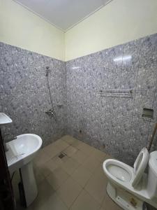 瓦加杜古RESIDENCE OUAGA的带淋浴、卫生间和盥洗盆的浴室
