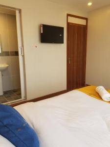 内罗毕7 Days Holiday Inn的卧室配有一张床铺,墙上配有电视