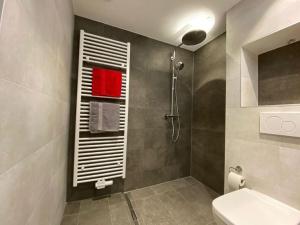 托特莫斯Black Forest Nest的带淋浴、卫生间和盥洗盆的浴室