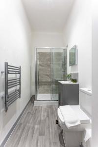 布赖尔利希尔Modern 1 Bedroom Apartment in Dudley的带淋浴和卫生间的白色浴室