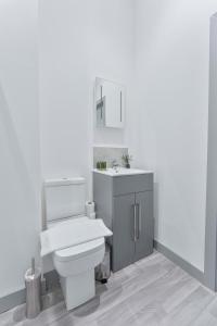 布赖尔利希尔Contemporary & Cosy 1 Bed Apartment in Dudley的白色的浴室设有卫生间和水槽。
