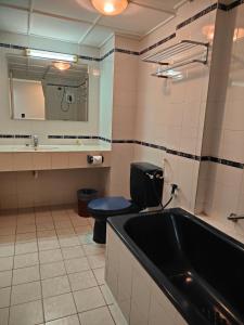 波德申BAYU BEACH RESORT的一间带水槽、卫生间和镜子的浴室