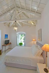 伊兹拉A Sea-licious Vacation - Chic & Style in Hydra的一间白色的大卧室,配有一张白色的大床