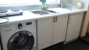 阿姆斯特丹Studio 99的厨房柜台配有洗衣机和水槽