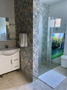 HigueyMaria's Entire House HIGUEY 2BD的带淋浴和盥洗盆的浴室