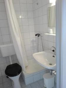 UnternarrachBauernhof-Pension Puschnikhof的浴室设有黑色的卫生间和水槽。