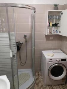 布达佩斯Dream Destination Apartment的带淋浴和洗衣机的浴室