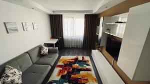 布加勒斯特ABarbici Apartments的带沙发和地毯的客厅