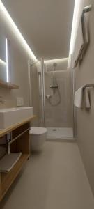 格拉本斯塔特Pension Langerspacher的带淋浴和卫生间的白色浴室