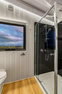 亚拉腊Montara Views 1的带淋浴和卫生间的浴室以及窗户。