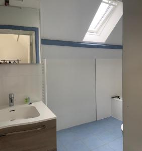 维尔雅尔姆Ecole Buissonnière的白色的浴室设有水槽和镜子