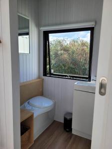 旺阿雷Deloraine Tiny Retreat的一间带卫生间和窗户的小浴室