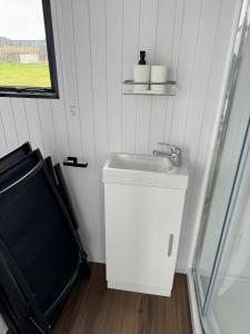 Otaki BeachRangiuru Stream Tiny home的一间带水槽和窗户的小浴室