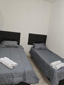 贝洛奥里藏特Casa espaçosa em Belo Horizonte的卧室内两张并排的床